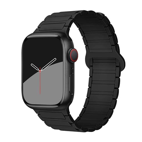 GUOi® Magnetic Silicone Watchband Compatible with Apple Watch Ultra 2＆Ultra 49mm 45mm 44mm 42mm 46mm-Men&Women Strap for iWatch Se10/9/8/7/6/5/4/3/2/1 SE 46/44/45/49/42mm(Series 3/2/1)-Black/Black - Image 1