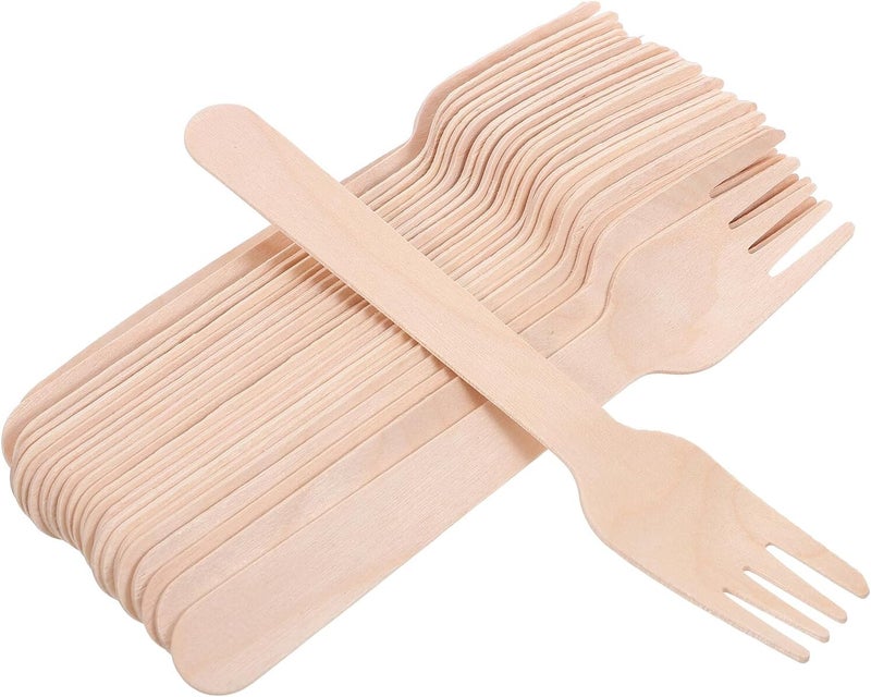 100pcs Wooden Long Handle Salad Forks Multipurpose Disposable Fruit Dessert Utensils for Parties Festivals and Steaks - Image 1
