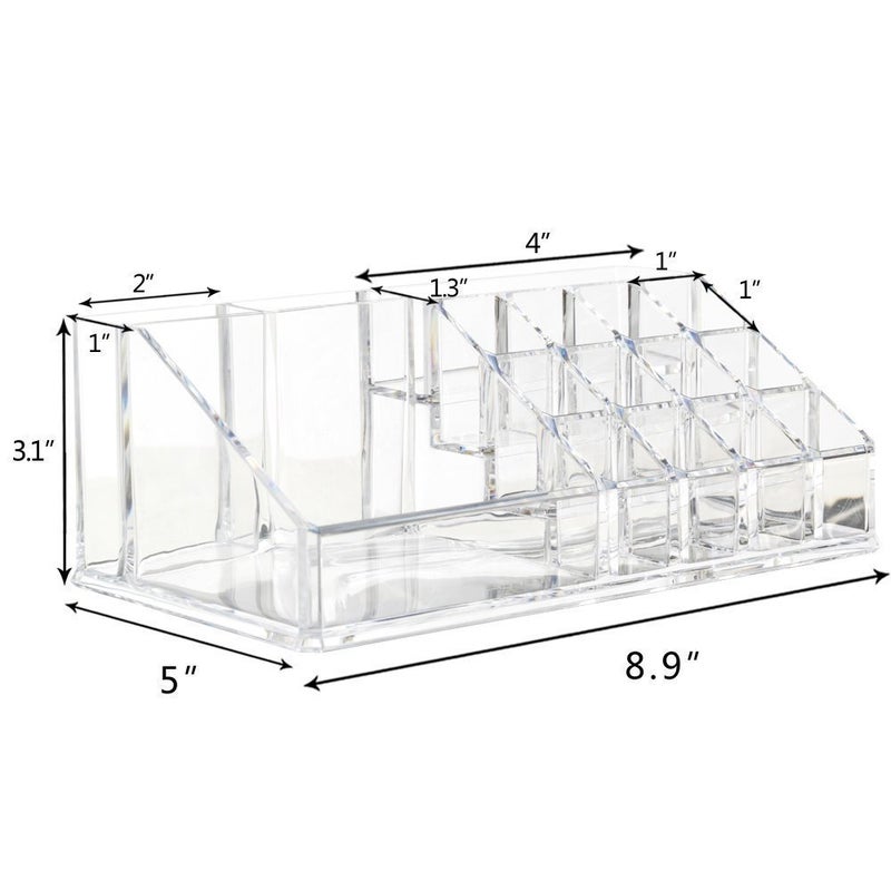 Flipco Compartment Cosmetic Makeup Jewellery Lipstick Storage Organiser Box, Transparent (16 Compartment) - Image 3