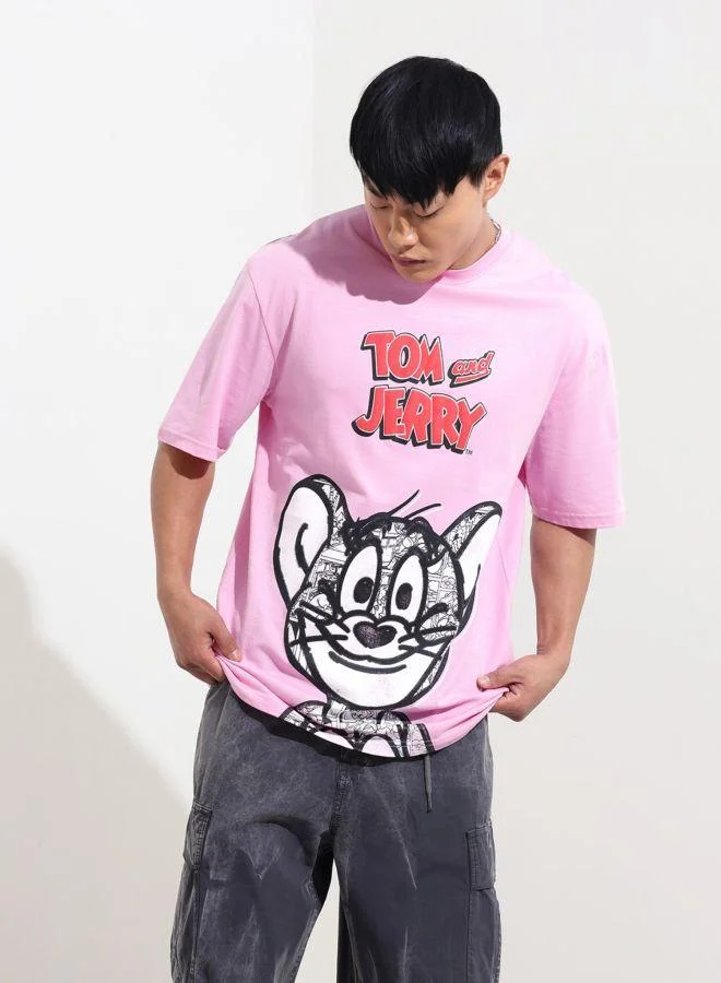 ذا انديان كراج كو Men Boxy Fit Tom&Jerry Printed Crew Neck Half Sleeves T-Shirt