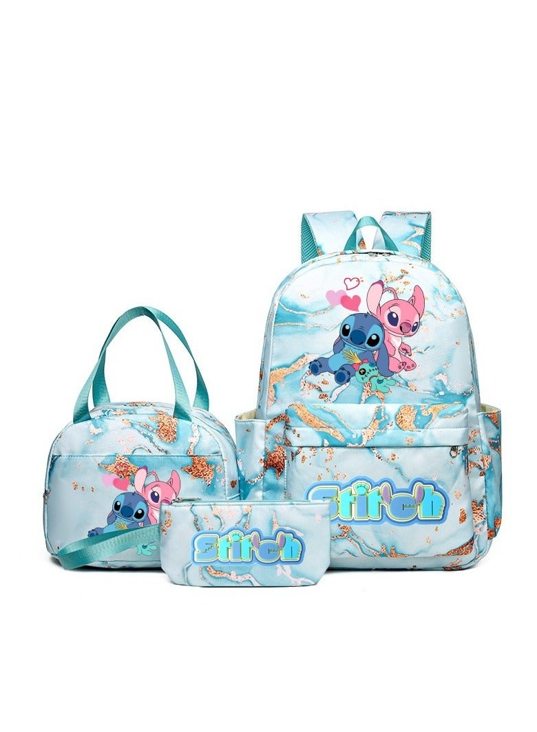 ستيتش حقيبة مدرسية مقاومة للماء بتصميم رمال متحركة ذهبية اللون من ستيتش، مناسبة للمرحلة الابتدائية والإعدادية، حقيبة ظهر للسفر للشباب، مقاس 31*43*15 سم، حقيبة غداء مقاس 27*20*20 سم، حقيبة أقلام رصاص، طقم من ثلاث قطع