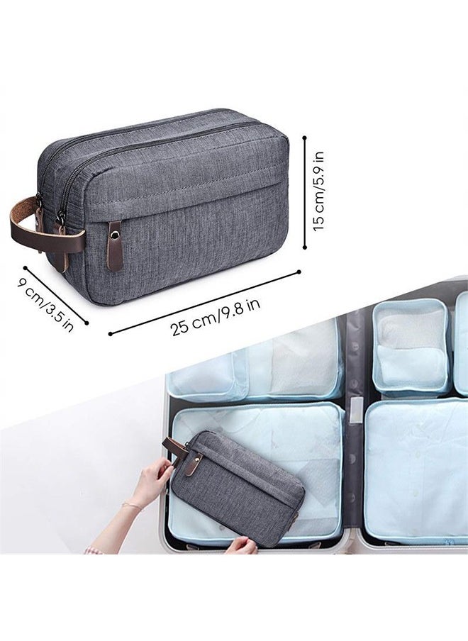 Generic - Men's Large Capacity Travel Toiletry Bag - Waterproof Portable Cosmetic Storage Bag - Shampoo And Shower Gel Canvas Storage Bag - With Leather Handle (Gray) - Image 1