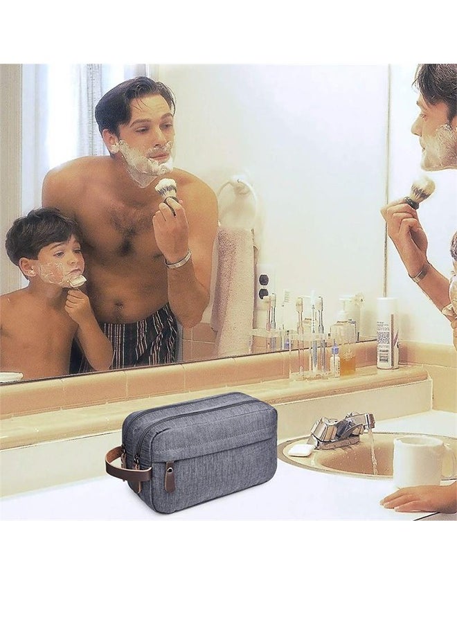 Generic - Men's Large Capacity Travel Toiletry Bag - Waterproof Portable Cosmetic Storage Bag - Shampoo And Shower Gel Canvas Storage Bag - With Leather Handle (Gray) - Image 1