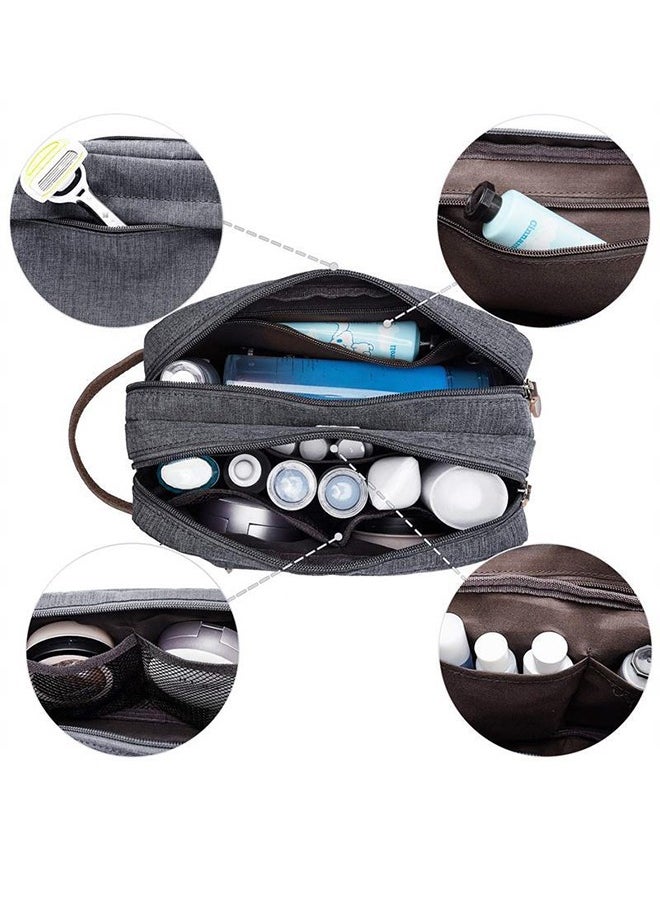 Generic - Men's Large Capacity Travel Toiletry Bag - Waterproof Portable Cosmetic Storage Bag - Shampoo And Shower Gel Canvas Storage Bag - With Leather Handle (Gray) - Image 1