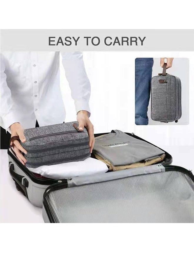 Generic - Men's Large Capacity Travel Toiletry Bag - Waterproof Portable Cosmetic Storage Bag - Shampoo And Shower Gel Canvas Storage Bag - With Leather Handle (Gray) - Image 1