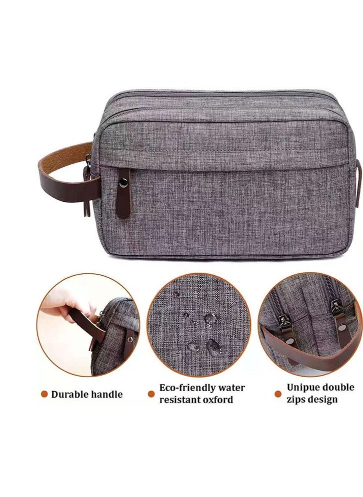 Generic - Men's Large Capacity Travel Toiletry Bag - Waterproof Portable Cosmetic Storage Bag - Shampoo And Shower Gel Canvas Storage Bag - With Leather Handle (Gray) - Image 1