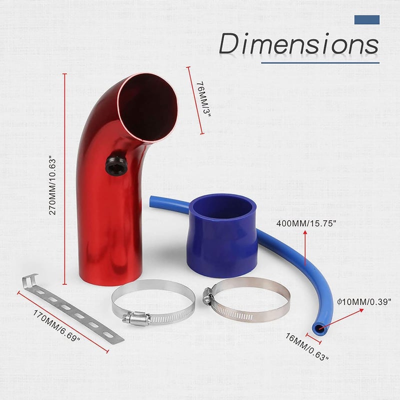 AUTO MT فلتر هواء السيارة K N الأحمر + أنبوب سحب هواء بارد 3 إنش عالمي للأداء - Image 2