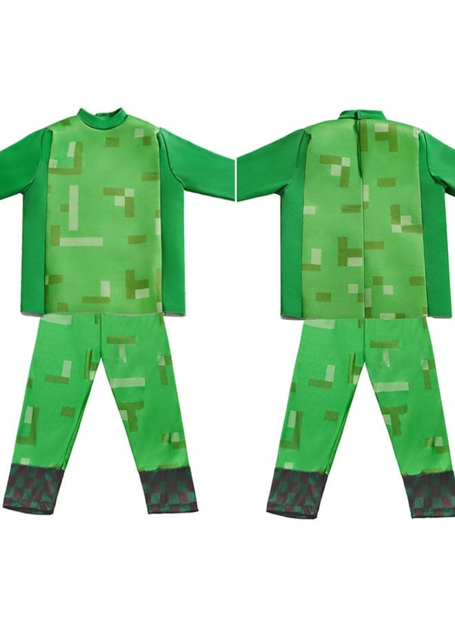general Minecraft kids coscostume Creeper Stage Game Show Costume mask + top + pants three-piece set A gift for Minecraft fans - Image 2
