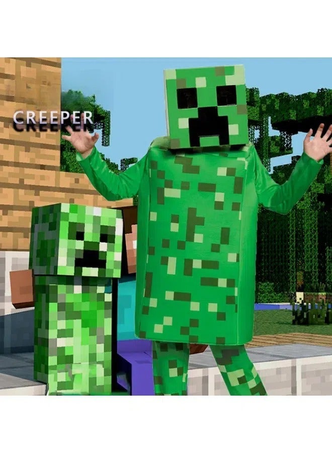 general Minecraft kids coscostume Creeper Stage Game Show Costume mask + top + pants three-piece set A gift for Minecraft fans - Image 3