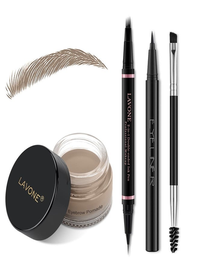 LAVONE Eyebrow Pencil Makeup Kit, with Waterproof 2-IN-1 Microblading Eyebrow Pen, Eyebrow Pomade, Eyeliner and Dual-ended Eyebrow Brush, Brow Pencil Kit for Natural Eyebrows - Ash Blonde - Image 1