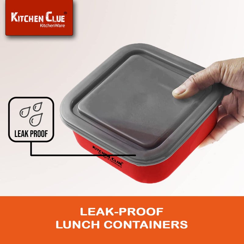 KITCHEN CLUE Stainless Steel Microwave Safe Storage ContainerBox Set Of 6 Pcs Red 16cm Steel Fridge Storage Box For Kitchen Airtight LeakProof Lid Container Ideal For Stroage Serving - Image 5