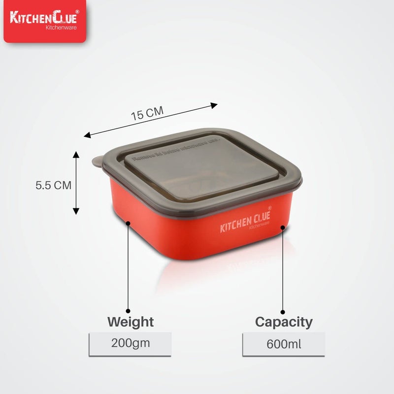KITCHEN CLUE Stainless Steel Microwave Safe Storage ContainerBox Set Of 6 Pcs Red 16cm Steel Fridge Storage Box For Kitchen Airtight LeakProof Lid Container Ideal For Stroage Serving - Image 4