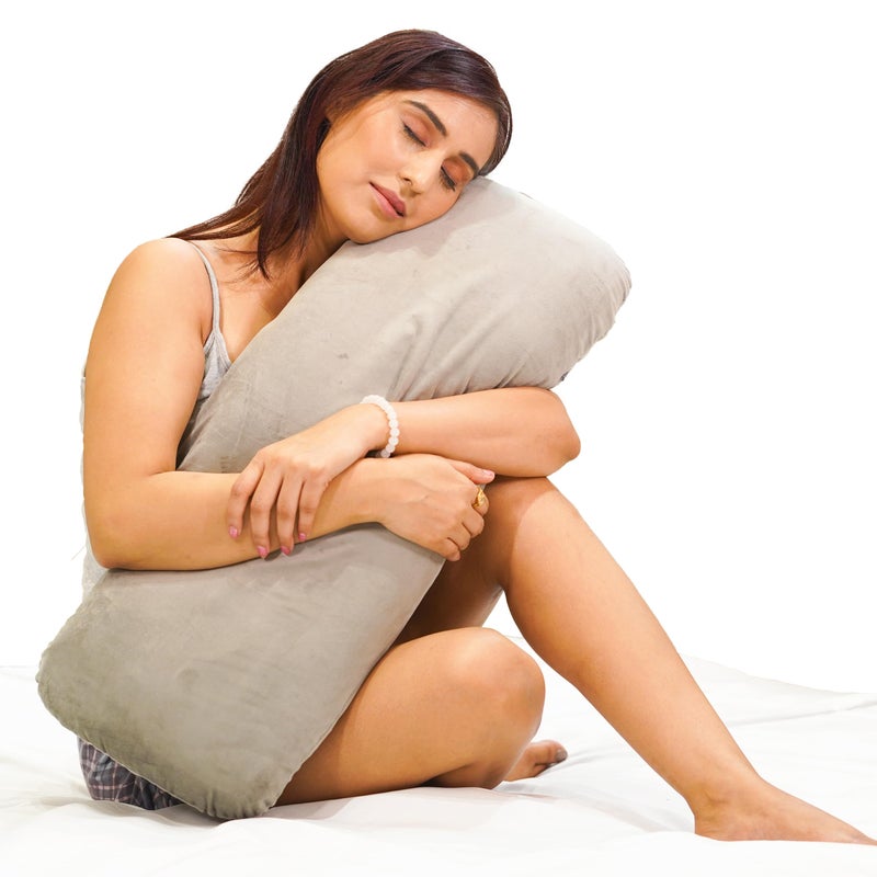 RINIPO Half Body Soft Memory Foam Pillow for Pregnancy & Cuddling - Hug Pillow for Side Sleepers, Eases Pressure Points, Promotes Relaxation & Better Sleep, Velvet Grey, 30x10x5 Inches, Washable Cover - Image 1