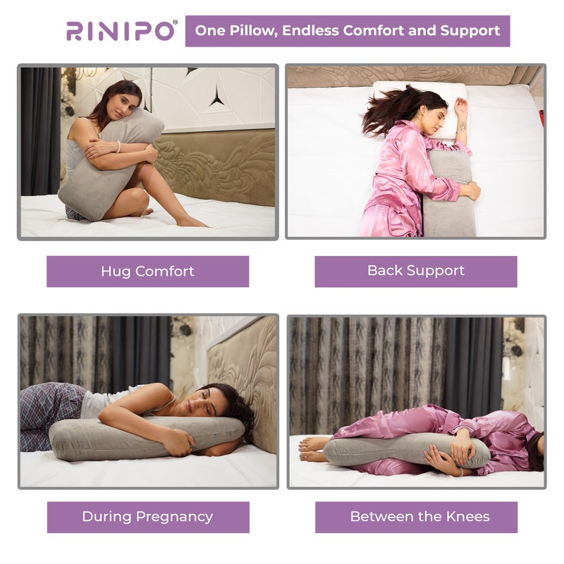 RINIPO Half Body Soft Memory Foam Pillow for Pregnancy & Cuddling - Hug Pillow for Side Sleepers, Eases Pressure Points, Promotes Relaxation & Better Sleep, Velvet Grey, 30x10x5 Inches, Washable Cover - Image 5