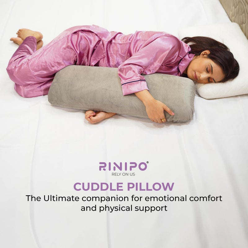 RINIPO Half Body Soft Memory Foam Pillow for Pregnancy & Cuddling - Hug Pillow for Side Sleepers, Eases Pressure Points, Promotes Relaxation & Better Sleep, Velvet Grey, 30x10x5 Inches, Washable Cover - Image 4