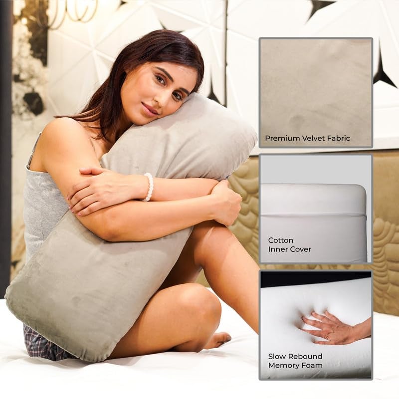 RINIPO Half Body Soft Memory Foam Pillow for Pregnancy & Cuddling - Hug Pillow for Side Sleepers, Eases Pressure Points, Promotes Relaxation & Better Sleep, Velvet Grey, 30x10x5 Inches, Washable Cover - Image 3