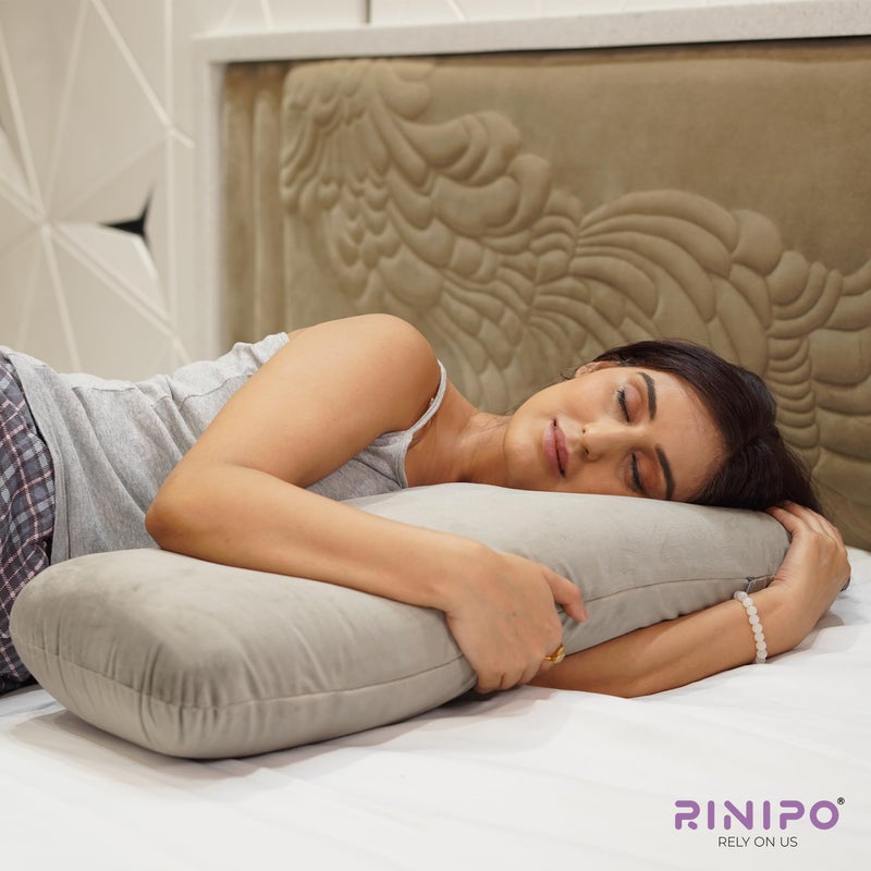 RINIPO Half Body Soft Memory Foam Pillow for Pregnancy & Cuddling - Hug Pillow for Side Sleepers, Eases Pressure Points, Promotes Relaxation & Better Sleep, Velvet Grey, 30x10x5 Inches, Washable Cover - Image 2