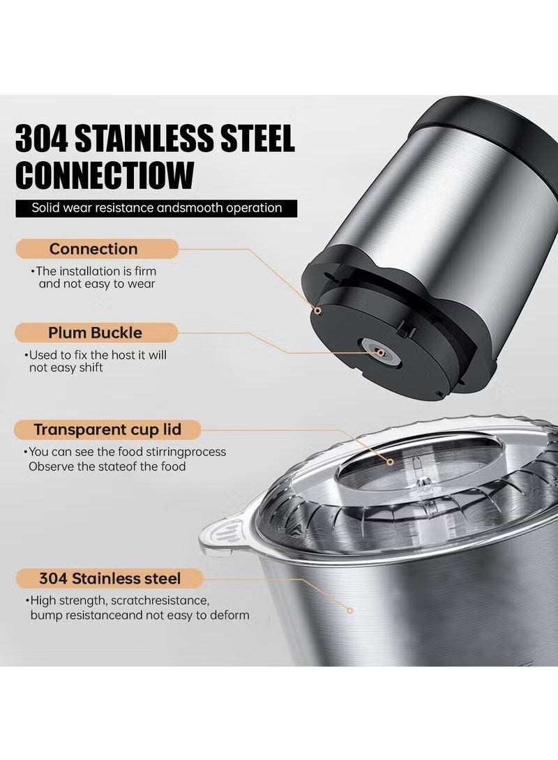 عربست 250W طاحونة اللحوم الكهربائية 2L,متعددة الوظائف 304 الفولاذ المقاوم للصدأ مطبخ معالج الأغذية للخضروات اللحوم البصل الثوم الفواكه المكسرات,2-السرعة التحكم في الغذاء الشراكة  - Image 2