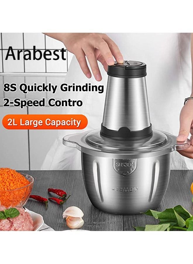 Arabest Electric Meat Grinder 2L Multi Function Stainless Steel Kitchen Food Processor for Meat Vegetables Onion Garlic Fruits Nuts 2-Speed Control Food Chopper  - Image 1