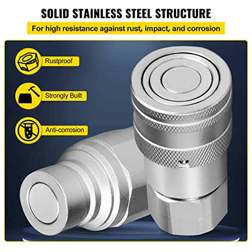 Bestauto Hydraulic Quick Connect 1/2 Body with 1/2" NPT Thread Hydraulic Coupler 4 Pairs Hydraulic Coupling Quick Connect 45.5 L/min Hydraulic Quick Coupler (ISO 16028) - Image 5