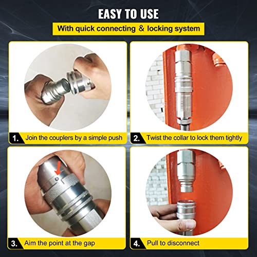 Bestauto Hydraulic Quick Connect 1/2 Body with 1/2" NPT Thread Hydraulic Coupler 4 Pairs Hydraulic Coupling Quick Connect 45.5 L/min Hydraulic Quick Coupler (ISO 16028) - Image 4