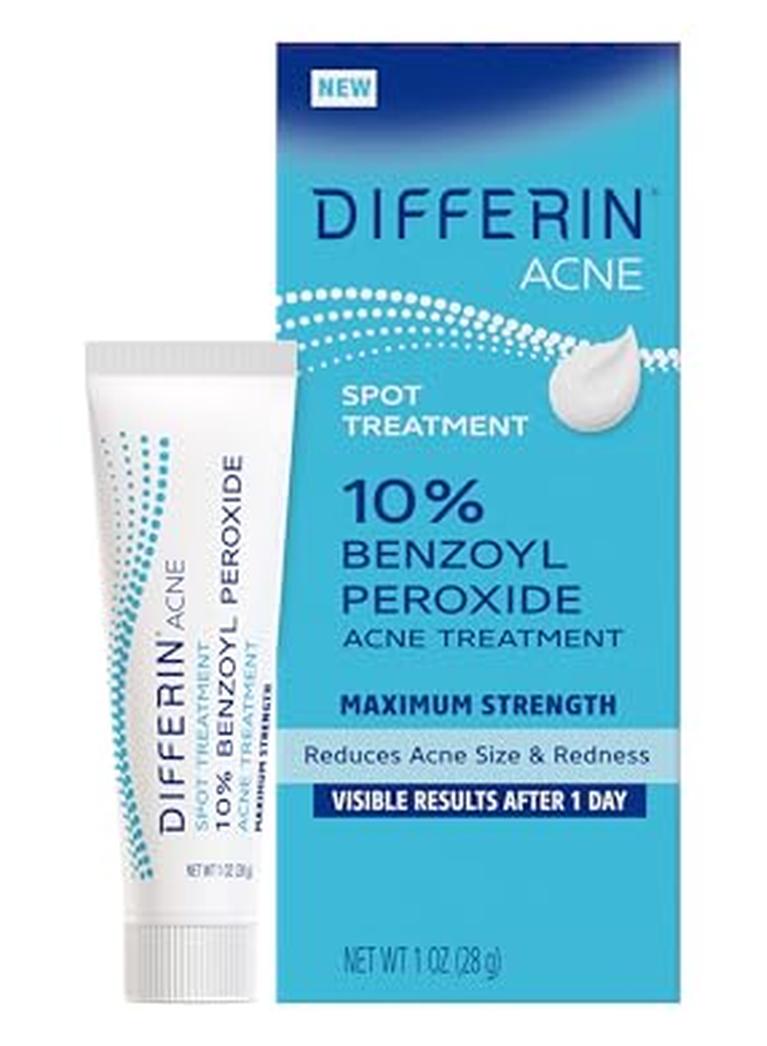 Differin Acne Spot Treatment with 10% Benzoyl Peroxide, Maximum Strength OTC Acne Treatment, Fast Acting Spot Treatment for Face, 1 oz