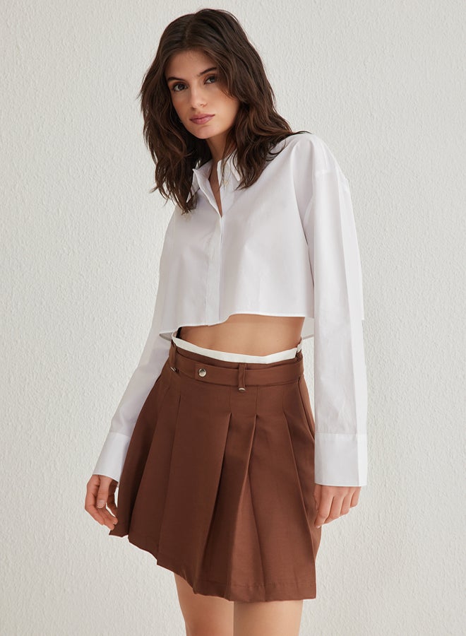 trendyol Brown Couple Pleated Mini Woven with Belt Detail Skirt  - Image 2