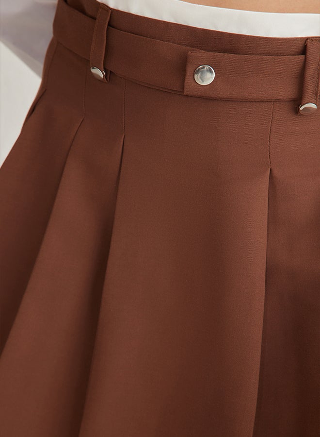 trendyol Brown Couple Pleated Mini Woven with Belt Detail Skirt  - Image 4