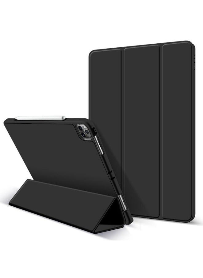 Generic - Ipad Protective Case Air5 With Pen Slot Pro11 30% Fold 12.9 Inch TPU Soft 9 Generation 10.2 Leather Case For Application-Color:Black-Applicable Models:ipad Pro 12.9(2020) - Image 1