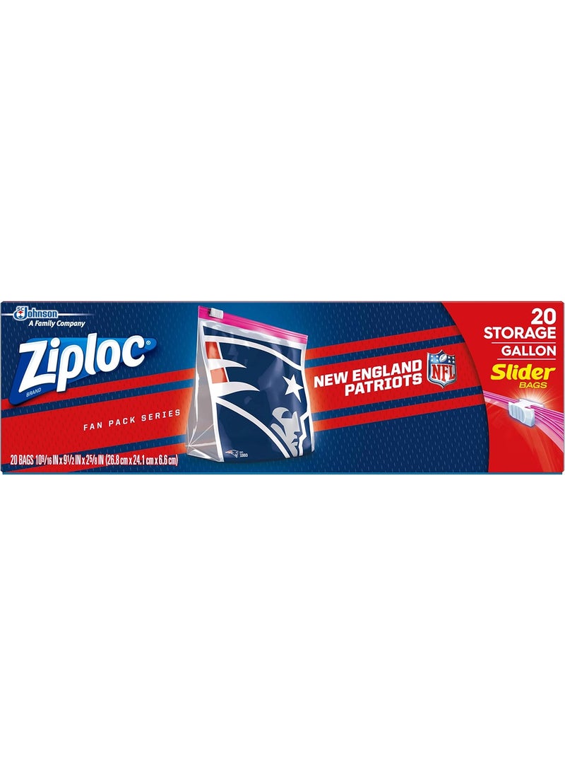 Ziploc Ziploc Slider Storage Gallon Bag Great for Grabandgo Snacking Tailgating or homegating 20 Count NFL New England Patriots  - Image 1