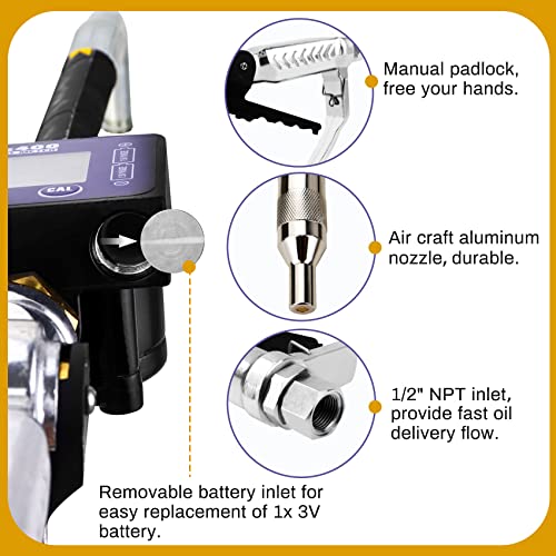 Sobalai Digital Oil Control Valve Meter Nozzle,Pneumatic Oil Gun with 1/2" inch NPT Inlet,Extrusion pressure 7bar,Digital Fuel Oil Lubricant Nozzle with Flow Meter(Not for Gasoline) - Image 4