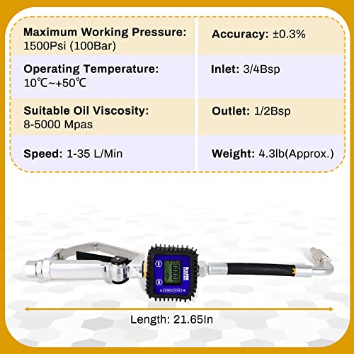 Sobalai Digital Oil Control Valve Meter Nozzle,Pneumatic Oil Gun with 1/2" inch NPT Inlet,Extrusion pressure 7bar,Digital Fuel Oil Lubricant Nozzle with Flow Meter(Not for Gasoline) - Image 5