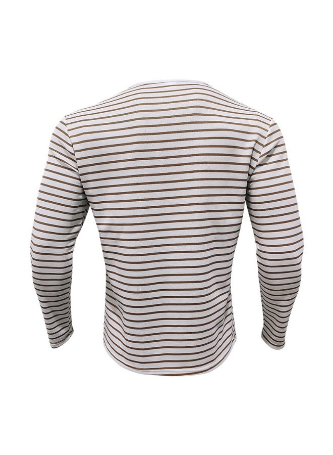 Men's Versatile Bottom Long Sleeve Casual Horizontal Striped Henry T-Shirt - Image 3