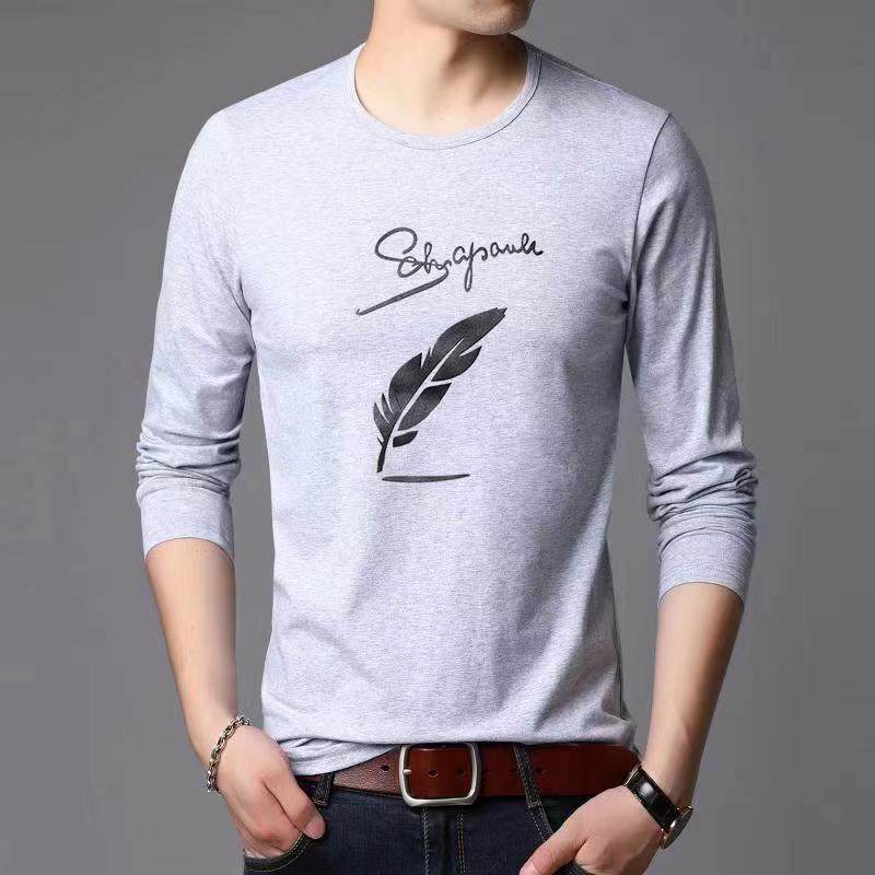 Pure cotton long-sleeved t-shirt men's spring and autumn round-neck casual cotton T-shirt hoodie youth top base shirt - Image 3