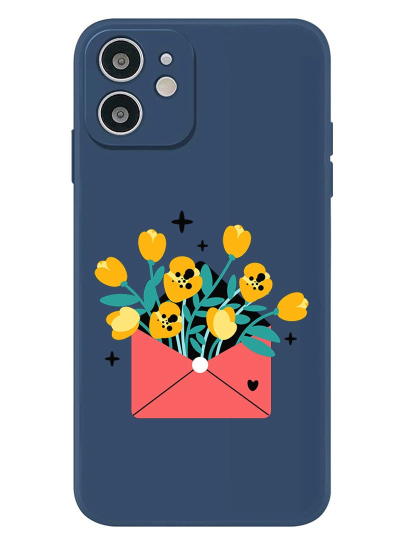 Theodor Protective Slim Fit Case Liquid Silicone Cover with Full Body Protection Anti-Scratch Shockproof Case For iPhone 12 Blue  - flowers in envelope - Image 1