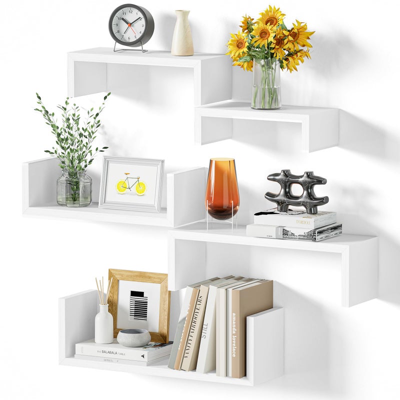 SRIWATANA Floating Shelves for Wall Wall Shelves for Bathroom Bedroom Living Room Kitchen Office Wood Shelves for Home Decor Set of 5 Washed White