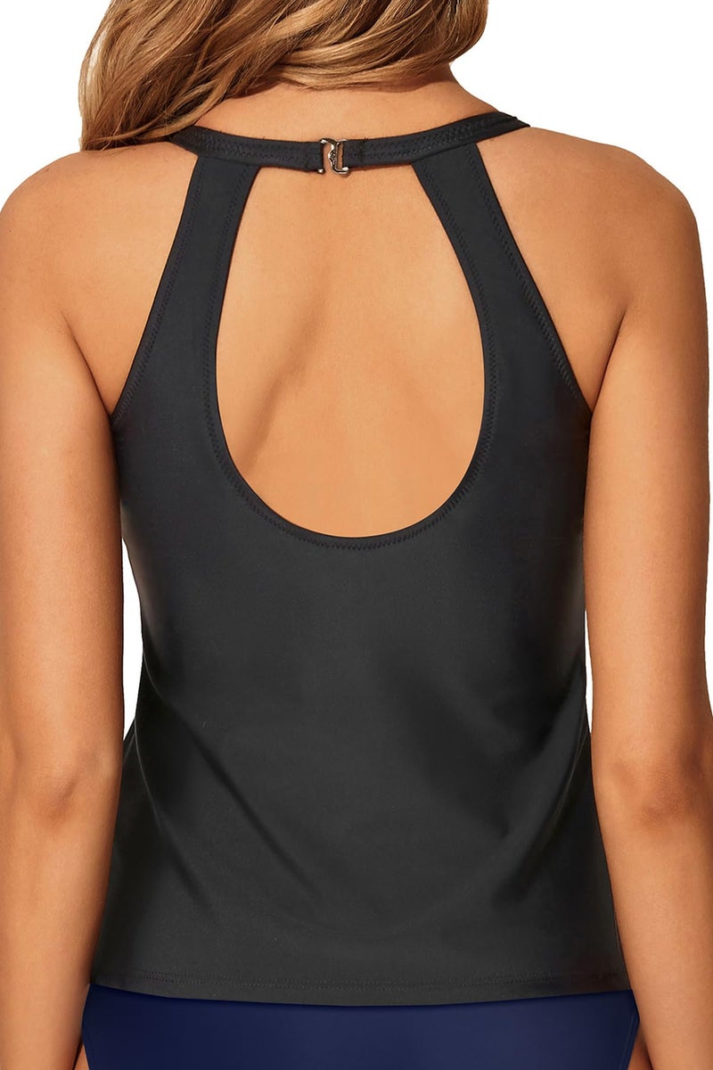 Tempt Me Black High Neck Tankini Top Backless Bathing Suit for Women Key Hole Swimsuit Swim Top Only L - Image 2