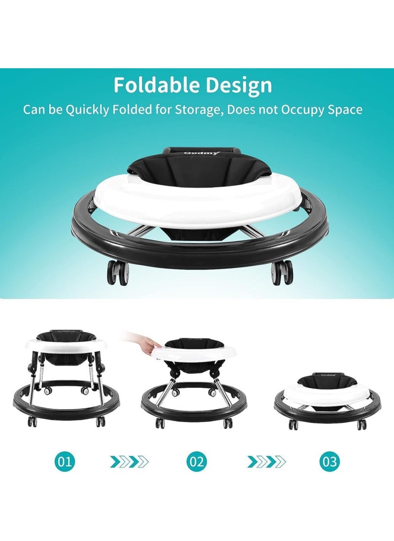 TOMSHOO - Baby Walker, Foldable 9-Gear Height Adjustable Baby Walker with Wheels,Infant Toddler Walker with Foot Pads,Anti-Fall Baby Walkers and Activity Center Bouncer Combo for Boys and Girls 6-24 Months - Image 1
