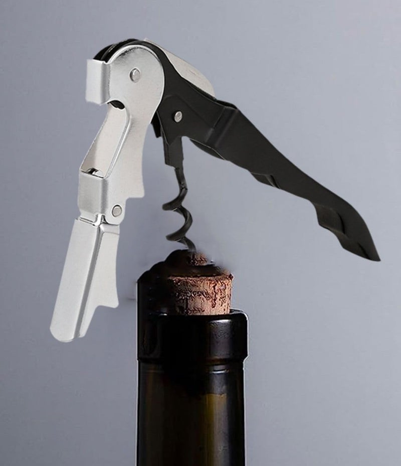 Dynore Stainless Steel Wine Cork Screw Sommelier Knife Style W/Bottle Opener, Black, Medium (DS_1229) - Image 3