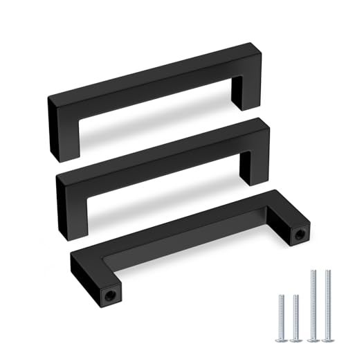 goldenwarm 5 Pack Black Cabinet Pulls 4-1/2in Drawer Pulls Modern Kitchen Cabinet Handles Black Dresser Stainless Steel Hardware - Image 1