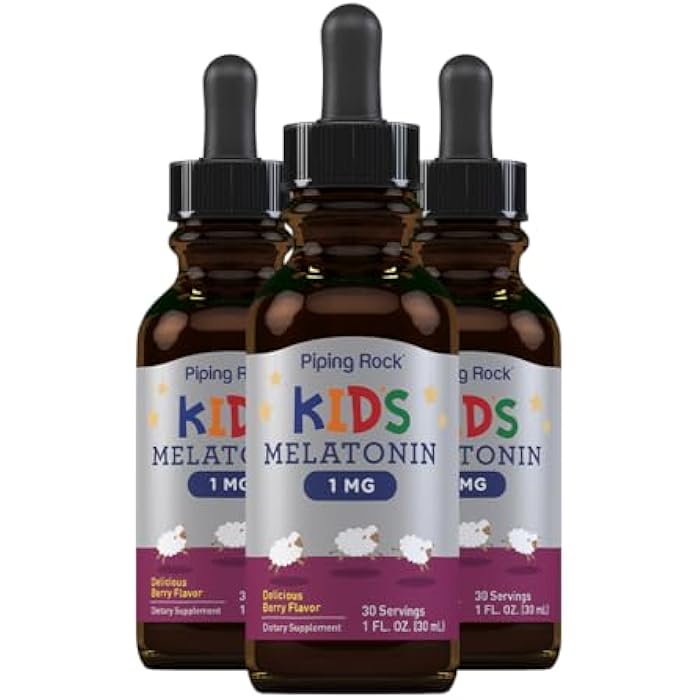 Piping Rock Kids Melatonin Liquid 1 fl oz | 1mg | Pack of 3 Bottles | Berry Flavor Drops | Non-GMO, Gluten Free Supplement - Image 1