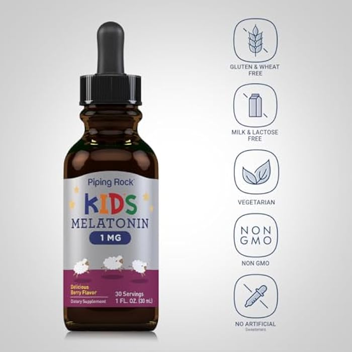 Piping Rock Kids Melatonin Liquid 1 fl oz | 1mg | Pack of 3 Bottles | Berry Flavor Drops | Non-GMO, Gluten Free Supplement - Image 4