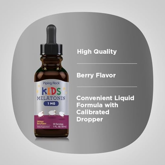 Piping Rock Kids Melatonin Liquid 1 fl oz | 1mg | Pack of 3 Bottles | Berry Flavor Drops | Non-GMO, Gluten Free Supplement - Image 5