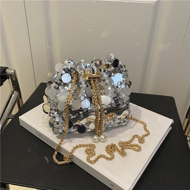 Trendy New Sequin Bucket Bag, Stylish Niche New French Chain Shoulder Crossbody Bag - Image 2