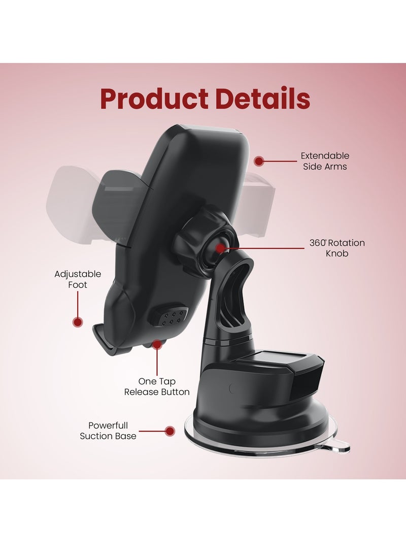 Moxedo Magnetic Car Mount Phone Holder Dashboard/ Windshield Suction Base Adjustable 360 Degree Rotation Compatible for iPhone 13/12/12 Pro/12 Pro Max/11Pro, Samsung Galaxy S20/S10+