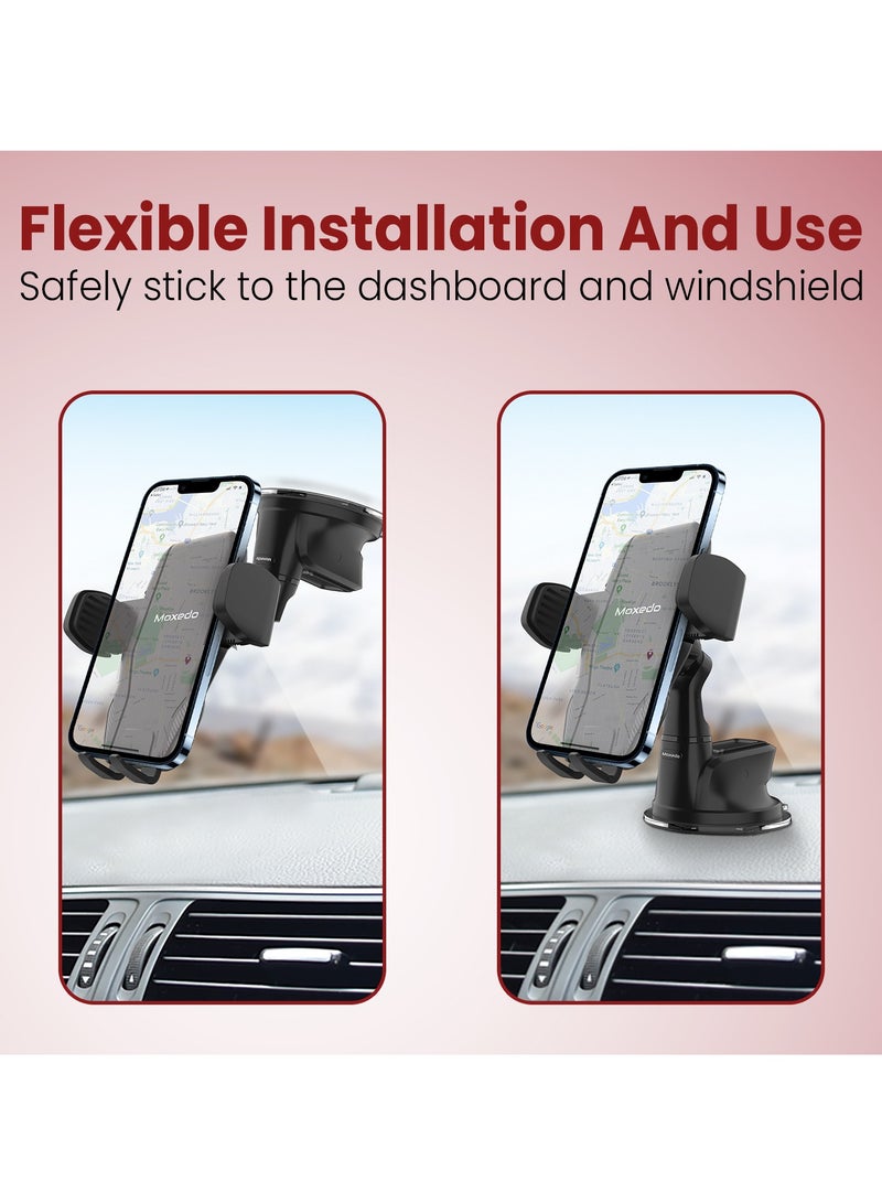 Moxedo Magnetic Car Mount Phone Holder Dashboard/ Windshield Suction Base Adjustable 360 Degree Rotation Compatible for iPhone 13/12/12 Pro/12 Pro Max/11Pro, Samsung Galaxy S20/S10+