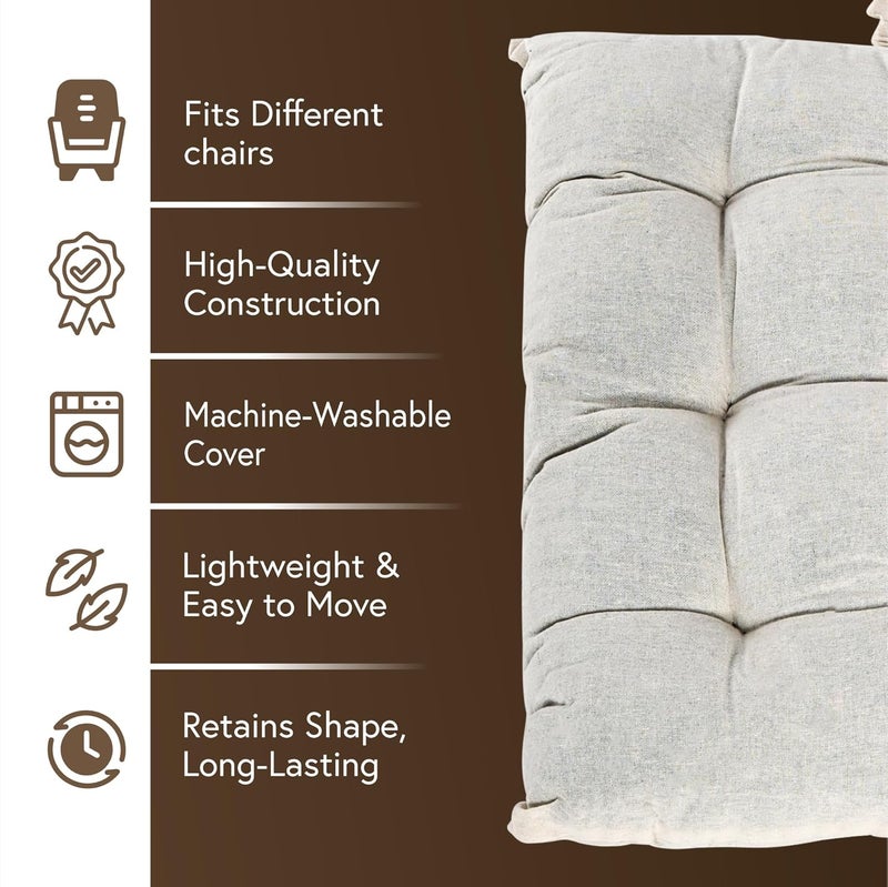Kuber Industries 3 Pcs Cotton 16x16 Inch Chair Cushion for Sitting | Chairs Cushion For Home, Office, Dining Chair, Car, Meditation | Back Rest Support Chair Cushion with Ties | Plain - Cream - Image 4