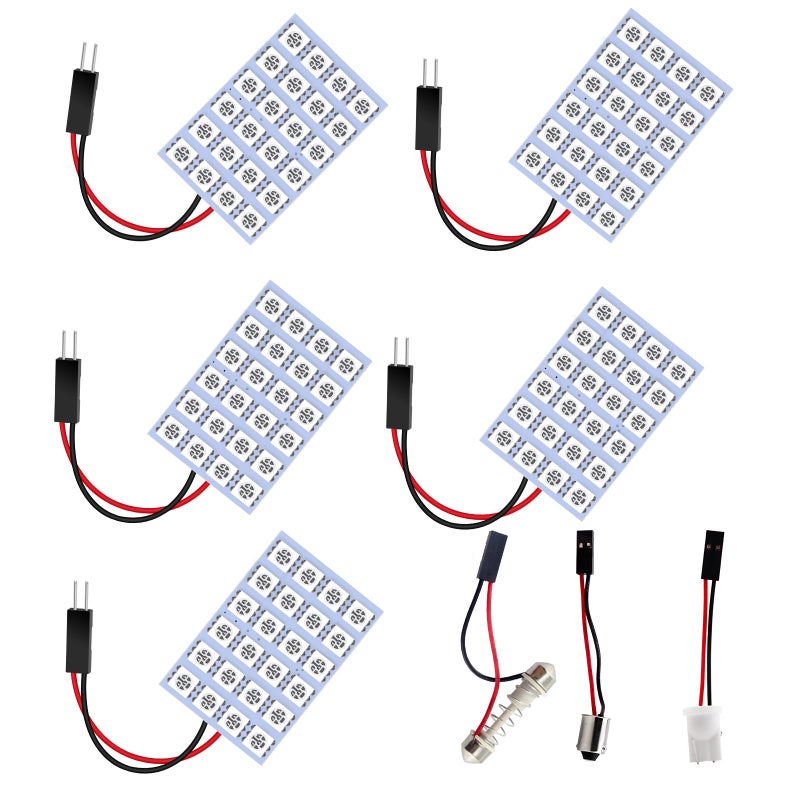 YM EBright 5Pack أزرق 5050 24SMD مصباح لوحة قبة LED ضوء سيارة داخلي DC 12V مع محولات T10 BA9S