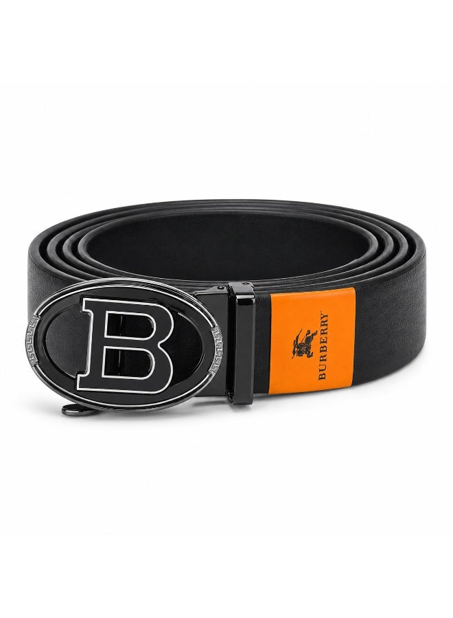 Burberry Men's Black Belt with Oval B Statement Buckle