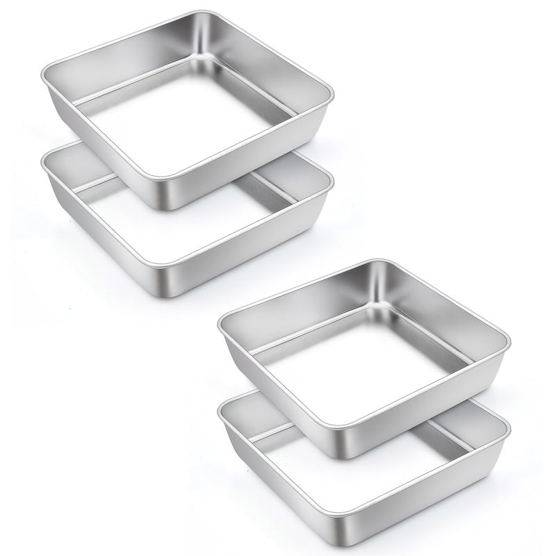 TeamFar Square Cake Pan 6 Inch Stainless Steel Square Baking Pan for Lasagna Cake Brownie Healthy  Heavy Duty Dishwasher Safe  Easy Clean Brushed Surface  Smooth Edge Set of 4